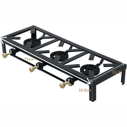 Heavy Duty Propane Gas Burner Stove – 3 Burner Cast Iron Outdoor & Indoor Cooking Range – Portable High Heat LPG Gas Cooker for Patio, Camping, BBQ, Catering, and Large Family Cooking