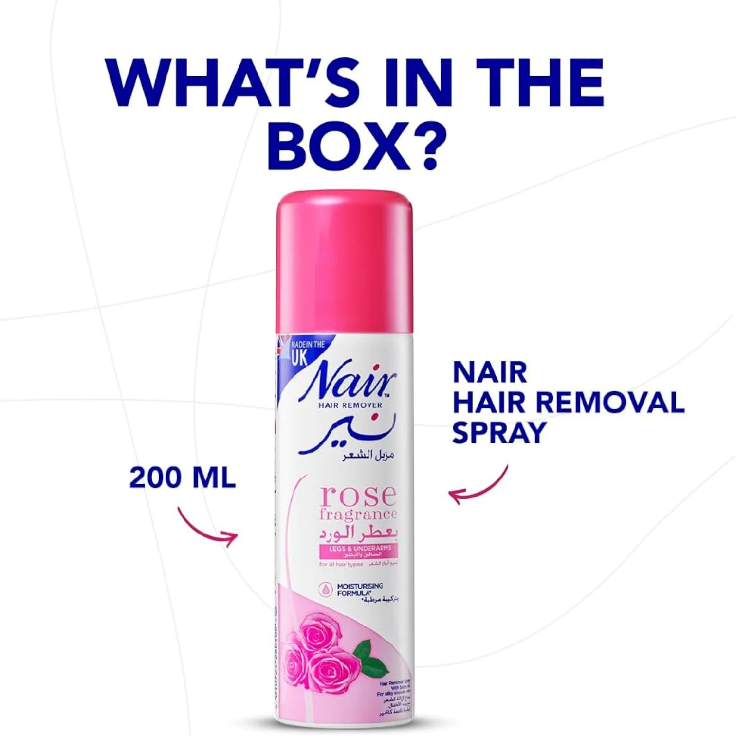 Nair Rose Hair Removal Spray for Women – 200ml Aerosol with Baby Oil – Dye & Paraben Free, Long-Lasting Smooth Skin - Damoo