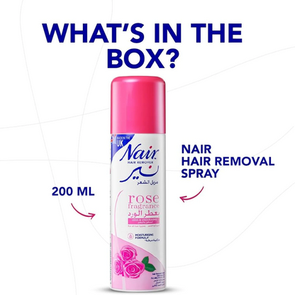 Nair Rose Hair Removal Spray for Women – 200ml Aerosol with Baby Oil – Dye & Paraben Free, Long-Lasting Smooth Skin - Damoo