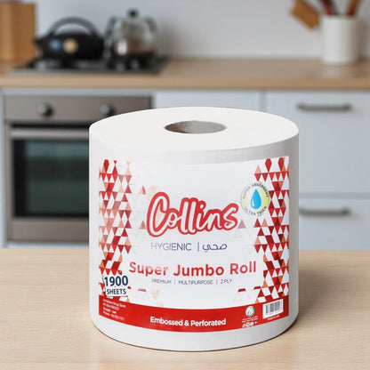 Collins Super Jumbo Roll 1900 Sheets – 2 Ply Embossed & Perforated Maxi Roll | Premium Multipurpose Tissue - Damoo