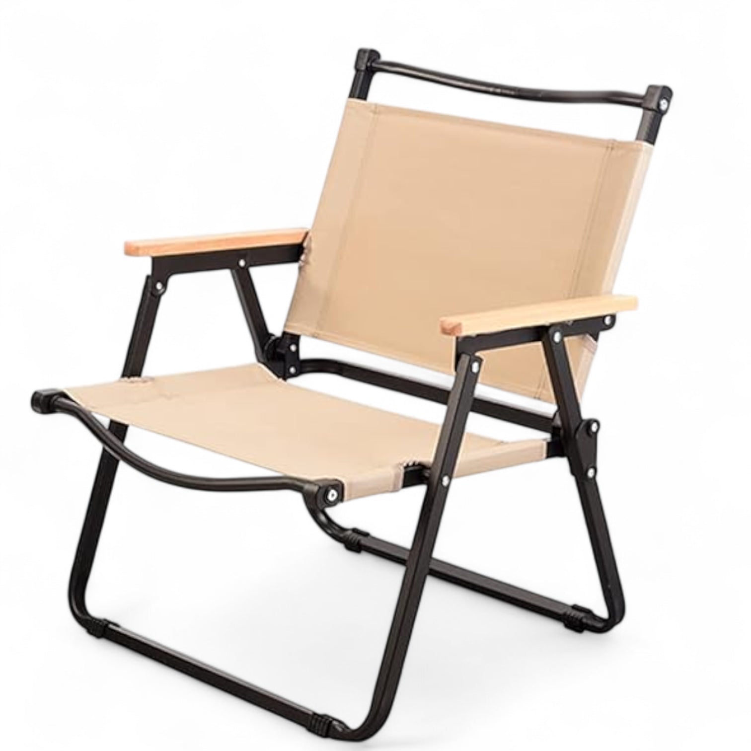 ReadJade Folding Garden Chair – Heavy Duty 190kg Capacity, Oxford Cloth Seat with Steel Tube Frame, Solid Wood Handle, Wide Seat & Backrest for Camping, Fishing, BBQ & Outdoor Relaxing- Black & Beige