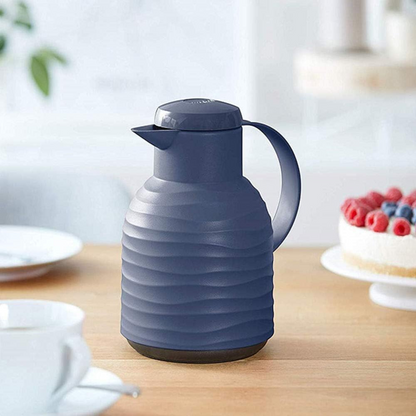 Emsa Samba Wave 1.0L Vacuum Flask – BPA-Free Plastic Insulated Jug with Quick-Press Closure, Double-Wall Glass Liner, 12H Heat / 24H Cold Retention & Modern 3D Wave Design - Damoo