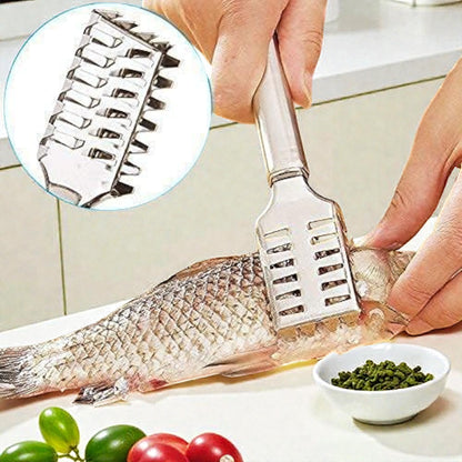 Stainless Steel Fish Scale Remover & Scraper with Serrated Teeth – Heavy-Duty Fish Cleaning Tool for Kitchen & Seafood Prep (19L CM) - Damoo