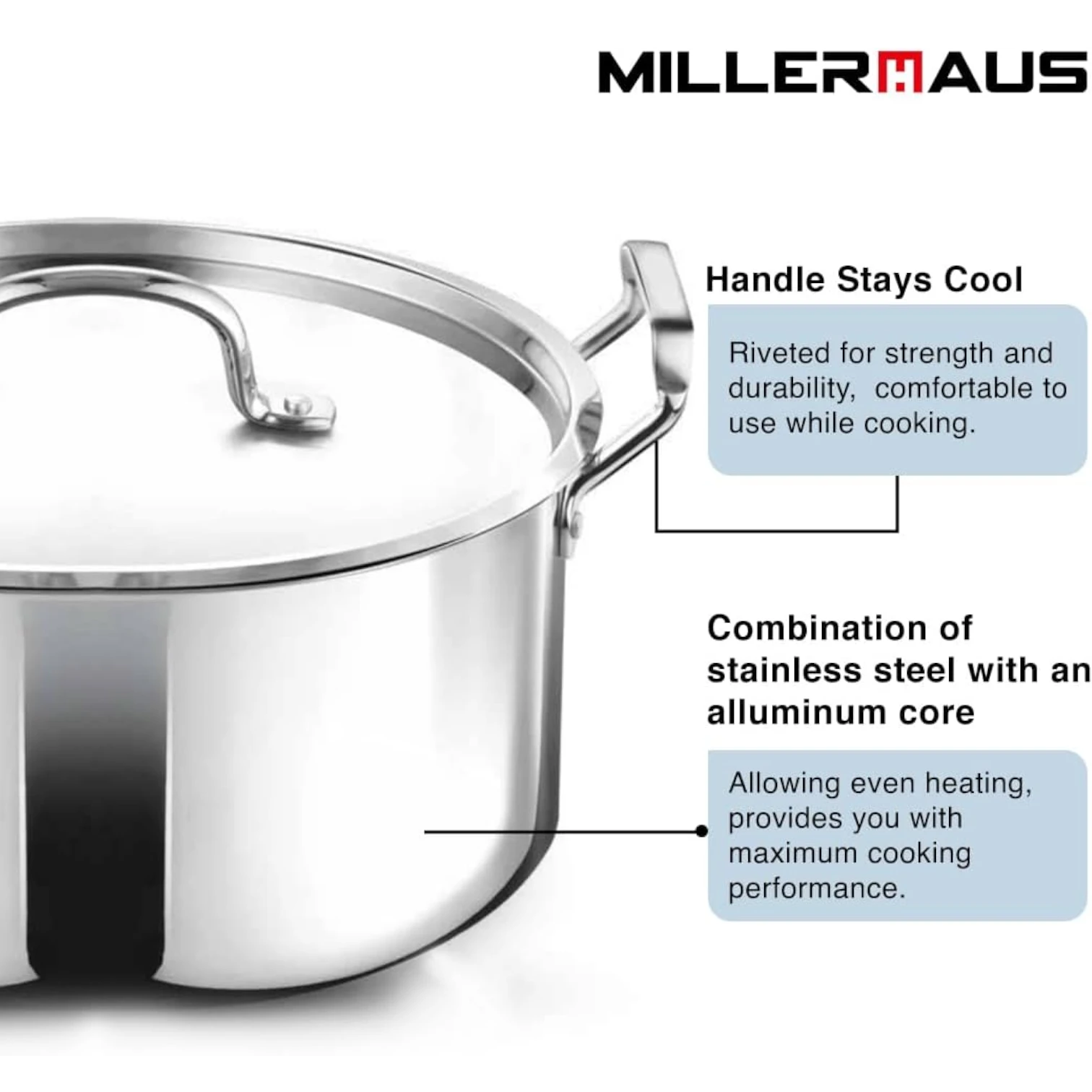 Millerhaus 9-Piece Stainless Steel Cookware Set – Premium 18/10 Steel, Saucepan, Frypan, Casseroles & Deep Pot with Lids, Durable & Induction Ready (MHIN-0832) - Damoo