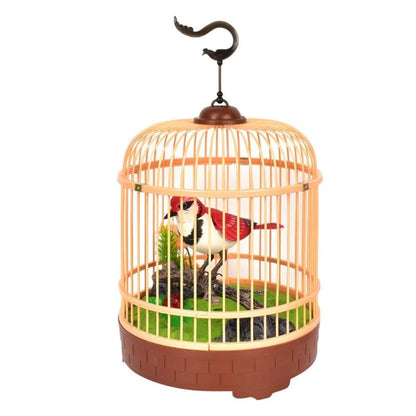 Zephyr Knight Singing & Chirping Bird in Cage – Realistic Sounds & Movements, Sound Activated, Battery Operated Pet Bird Toy, Decorative Desk & Room Accessory - Damoo