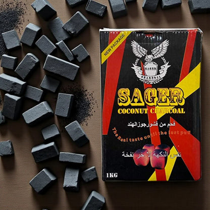 Sager Natural Coconut Charcoal Shisha Coal | 1KG Box (96 Pieces) | Quick-Light, Long-Lasting, Eco-Friendly Charcoal for Hookah, Shisha & Bakhoor