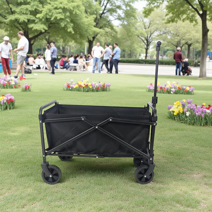 Foldable Utility Wagon Cart with Adjustable Handle – Heavy-Duty Collapsible Outdoor Trolley with Large Wheels for Camping, Picnic, Beach, Garden & Shopping – Portable Storage Wagon Black - Damoo