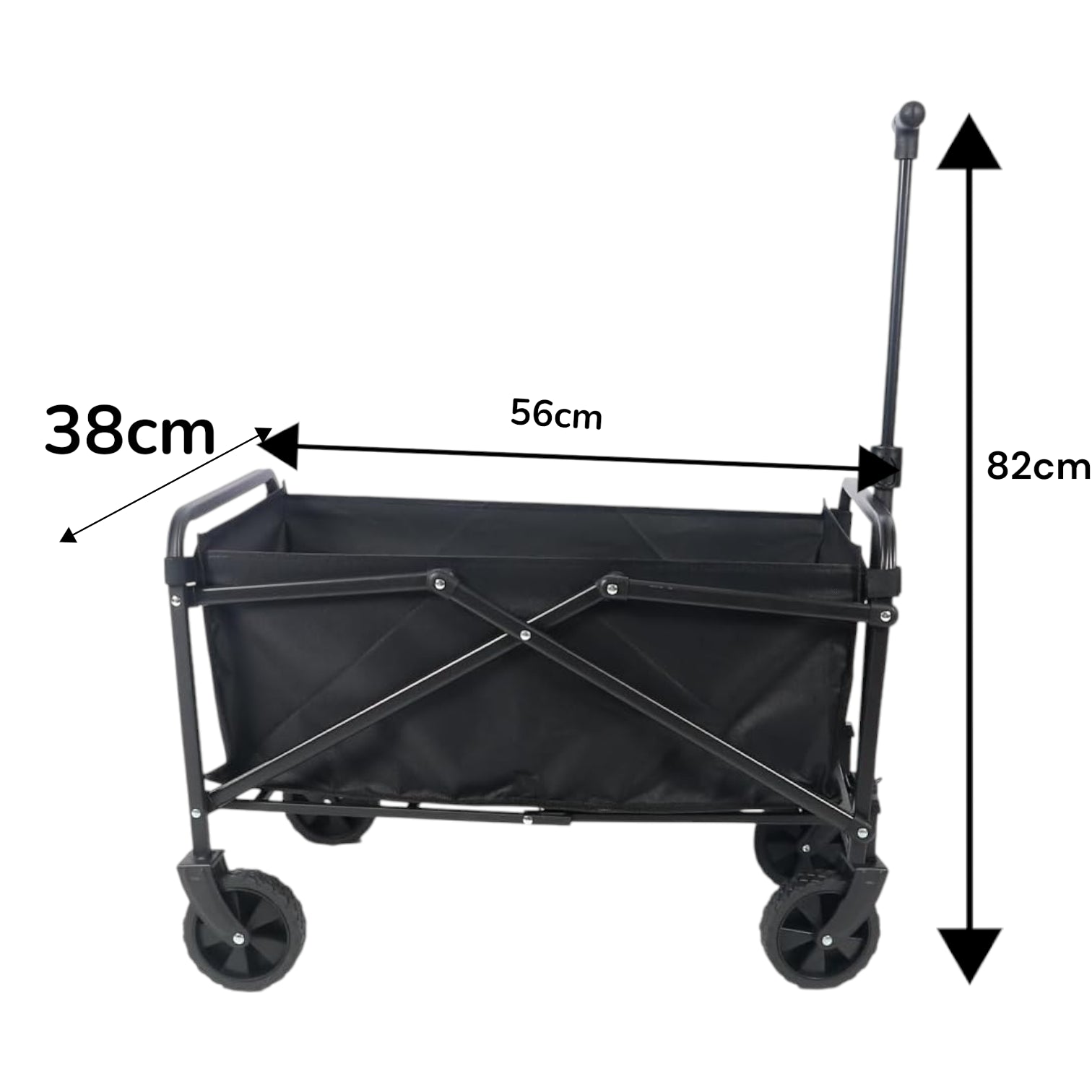 Foldable Utility Wagon Cart with Adjustable Handle – Heavy-Duty Collapsible Outdoor Trolley with Large Wheels for Camping, Picnic, Beach, Garden & Shopping – Portable Storage Wagon Black - Damoo