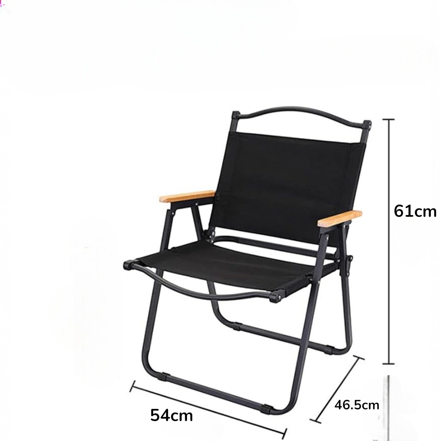 Outdoor Folding Camping Chair – Portable Medium-Size Dazzle Black Fishing, Picnic, and Beach Chair with Wooden Armrests and Heavy-Duty Steel Frame