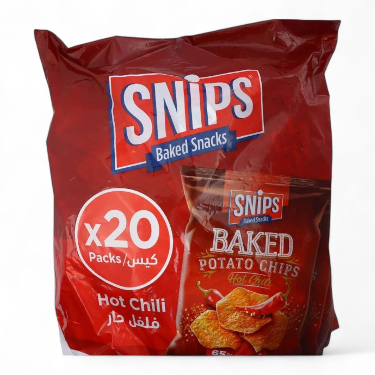 Snips Baked Potato Chips – Hot Chili Flavor, 20 × 35g Packs, Spicy Baked Snack Made from Dried Potatoes, Vegetarian-Friendly - Damoo