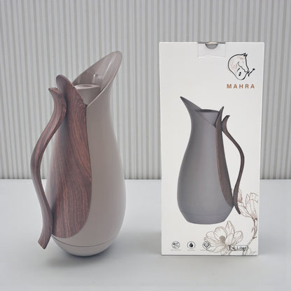 Dallah Charm Vacuum Flask 1.0 Liter Brown – Premium Hot & Cold Insulated Coffee & Tea Thermos with Wooden Handle Design