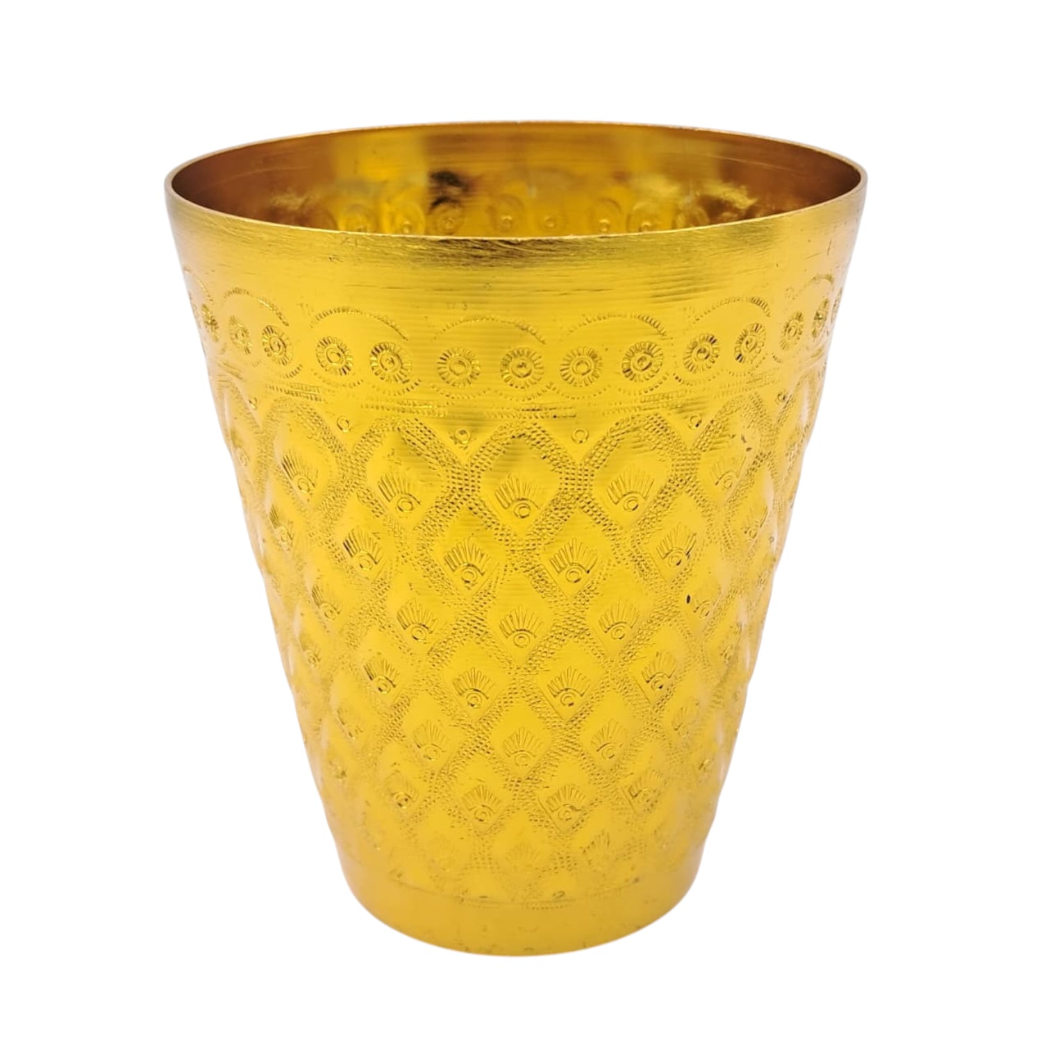 Premium Gold Embossed Aluminum Drinking Cup – Traditional Majlis Water/Tea Glass – Durable Outdoor Camping Tumbler (H 10.5cm × L 9cm × W 9cm × Base 5.5cm) - Damoo