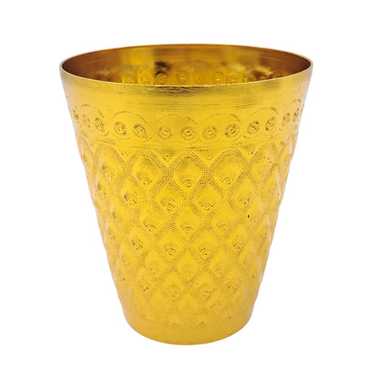 Premium Gold Embossed Aluminum Drinking Cup – Traditional Majlis Water/Tea Glass – Durable Outdoor Camping Tumbler (H 10.5cm × L 9cm × W 9cm × Base 5.5cm) - Damoo