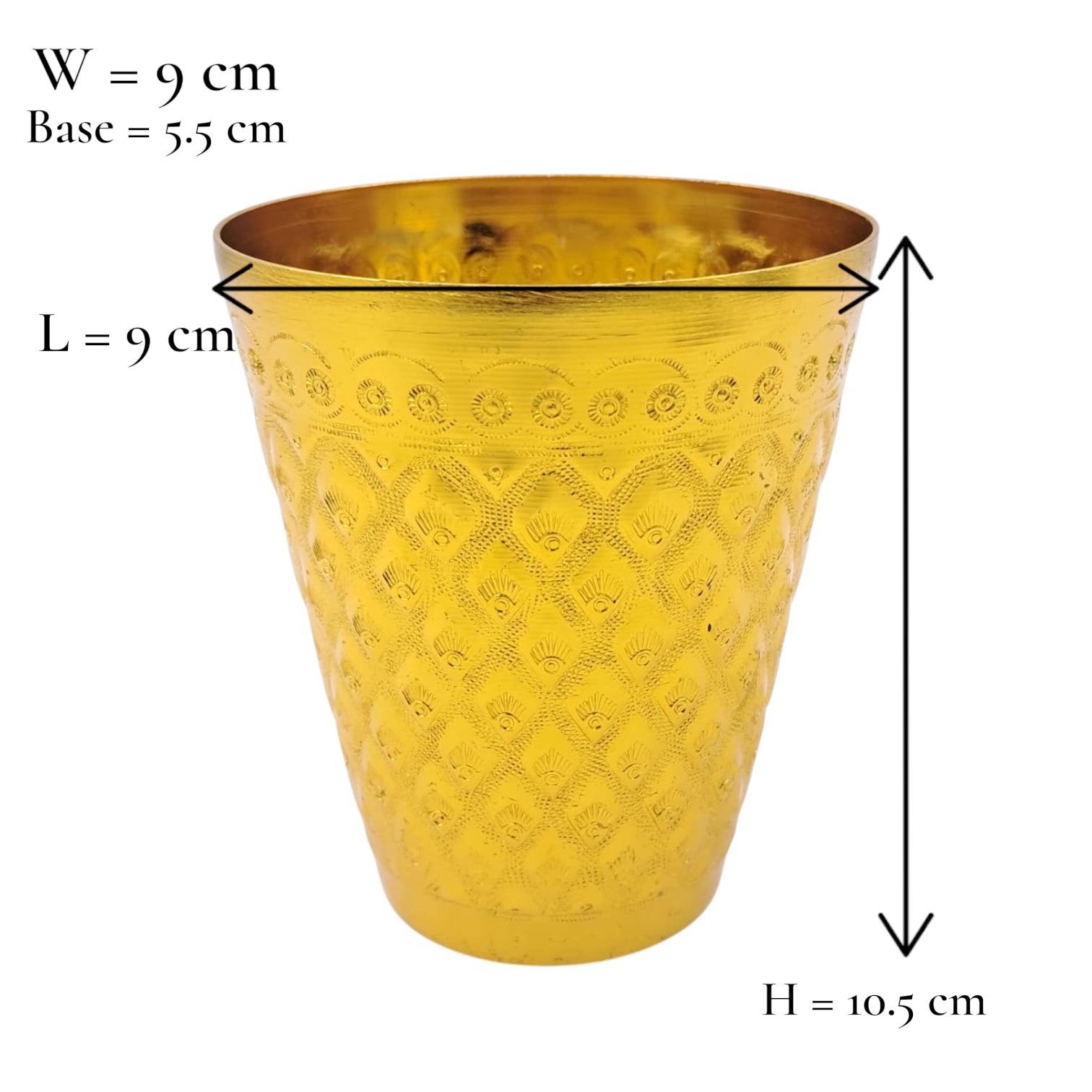 Premium Gold Embossed Aluminum Drinking Cup – Traditional Majlis Water/Tea Glass – Durable Outdoor Camping Tumbler (H 10.5cm × L 9cm × W 9cm × Base 5.5cm) - Damoo