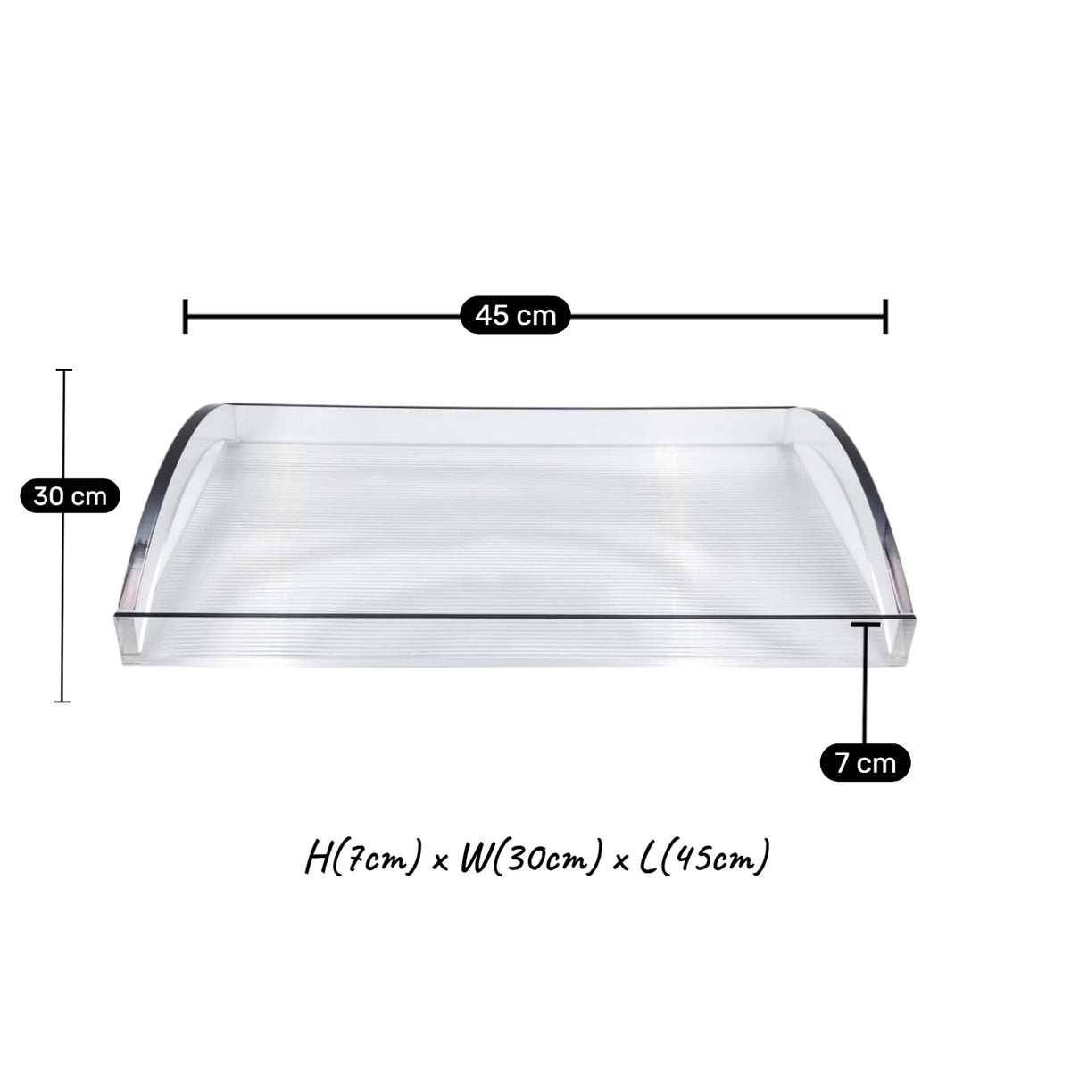 Modern Acrylic Serving Tray with Gold & Silver Handle Design – Clear Rectangular Organizer Tray (7H x 45L x 30W CM) - Damoo