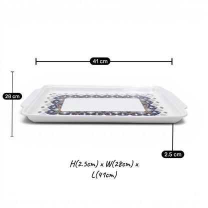 Rectangular Serving Tray with Handles & Decorative Border Design – Multipurpose Tea, Coffee & Food Serving Tray - Damoo
