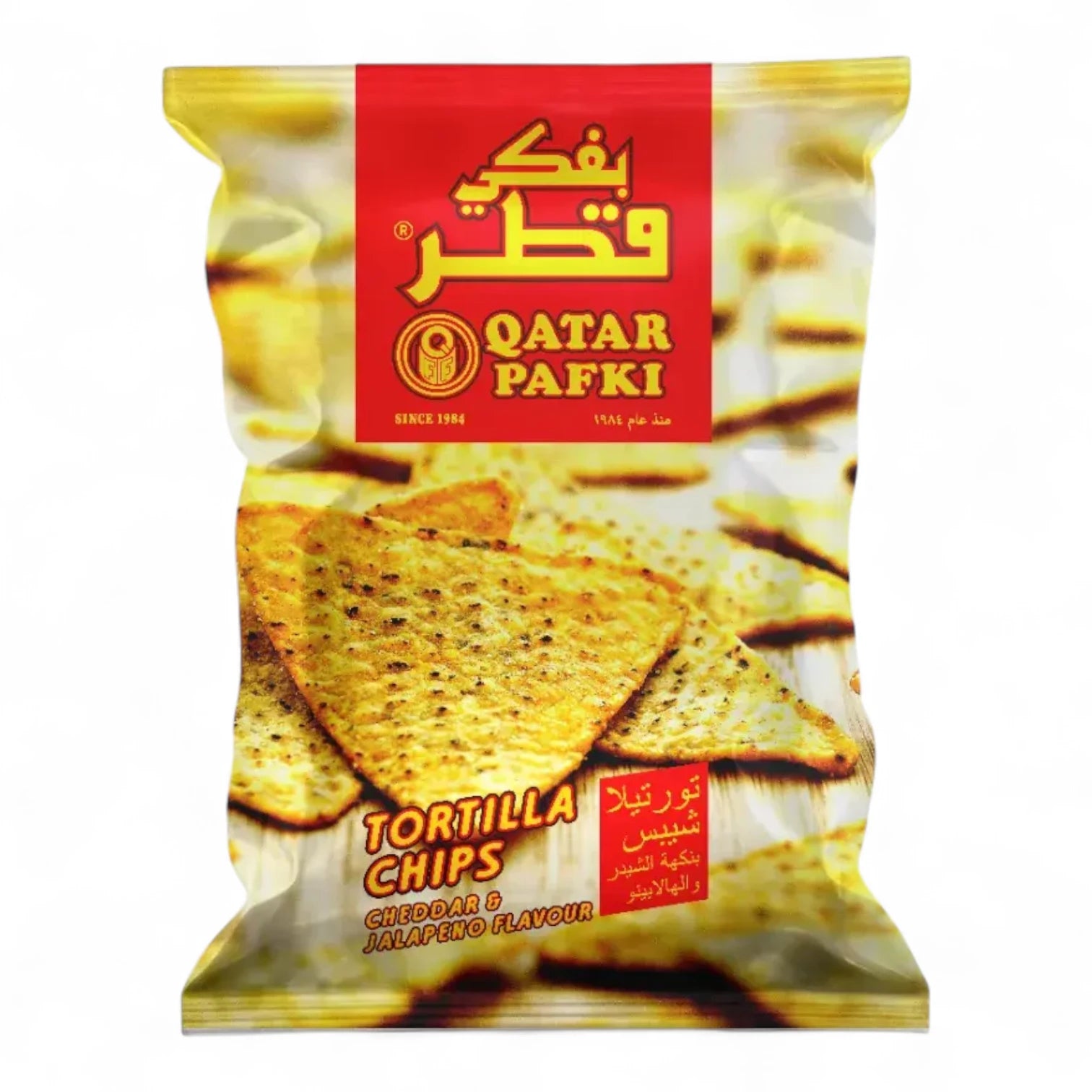 Qatar Pafki Tortilla Chips Cheddar & Jalapeño – 125g | Crunchy Corn Chips with Spicy Cheese Flavor | No Artificial Colours | Preservative-Free | Made in Qatar - Damoo