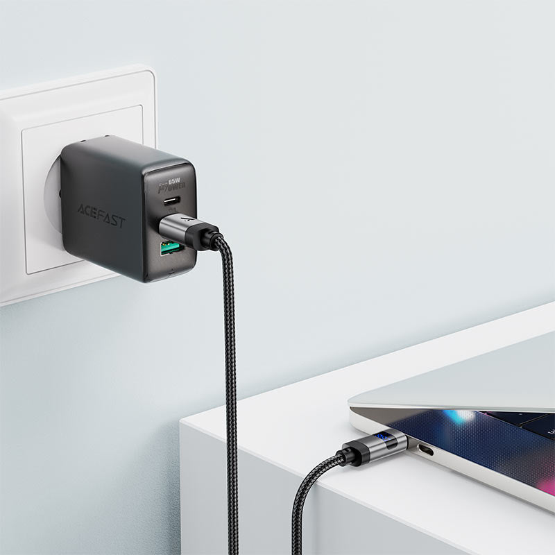 كابل شحن مغناطيسي ACEFAST Acewire Pro C11-03 من USB-C إلى USB-C، بطول 1.2 م، مضفّر بالنايلون الأسود، شحن سريع 60 واط ونقل بيانات USB 2.0