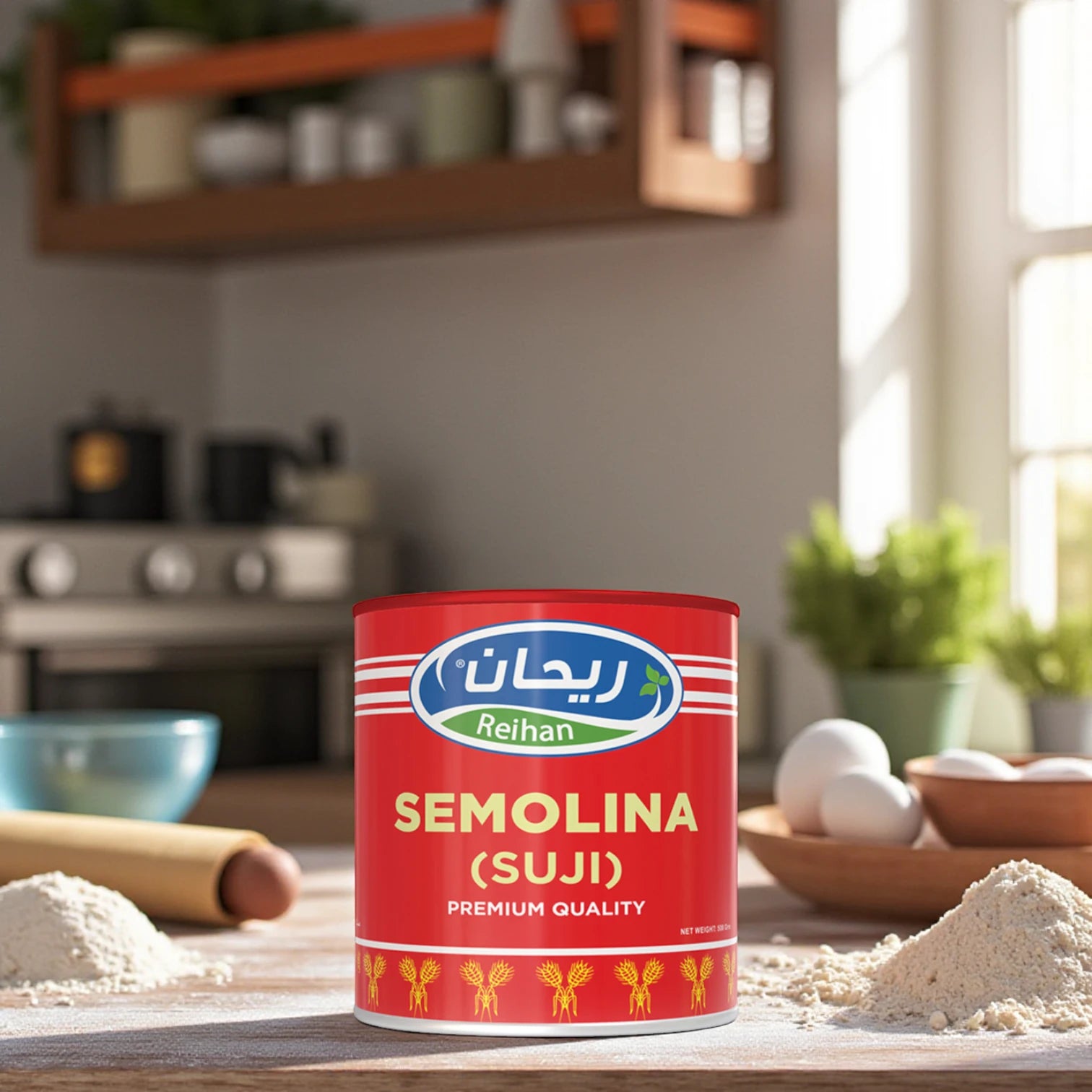 Reihan Semolina (Suji) – 500g Premium Quality | Ideal for Halwa, Upma, Pasta, & Baking | Fine Wheat Flour in Secure Tin Pack - Damoo