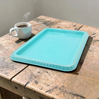 Large Rectangular Serving Tray with Geometric Border Design – Multipurpose Food, Tea & Coffee Serving Tray (4H x 51L x 35W CM) - Damoo