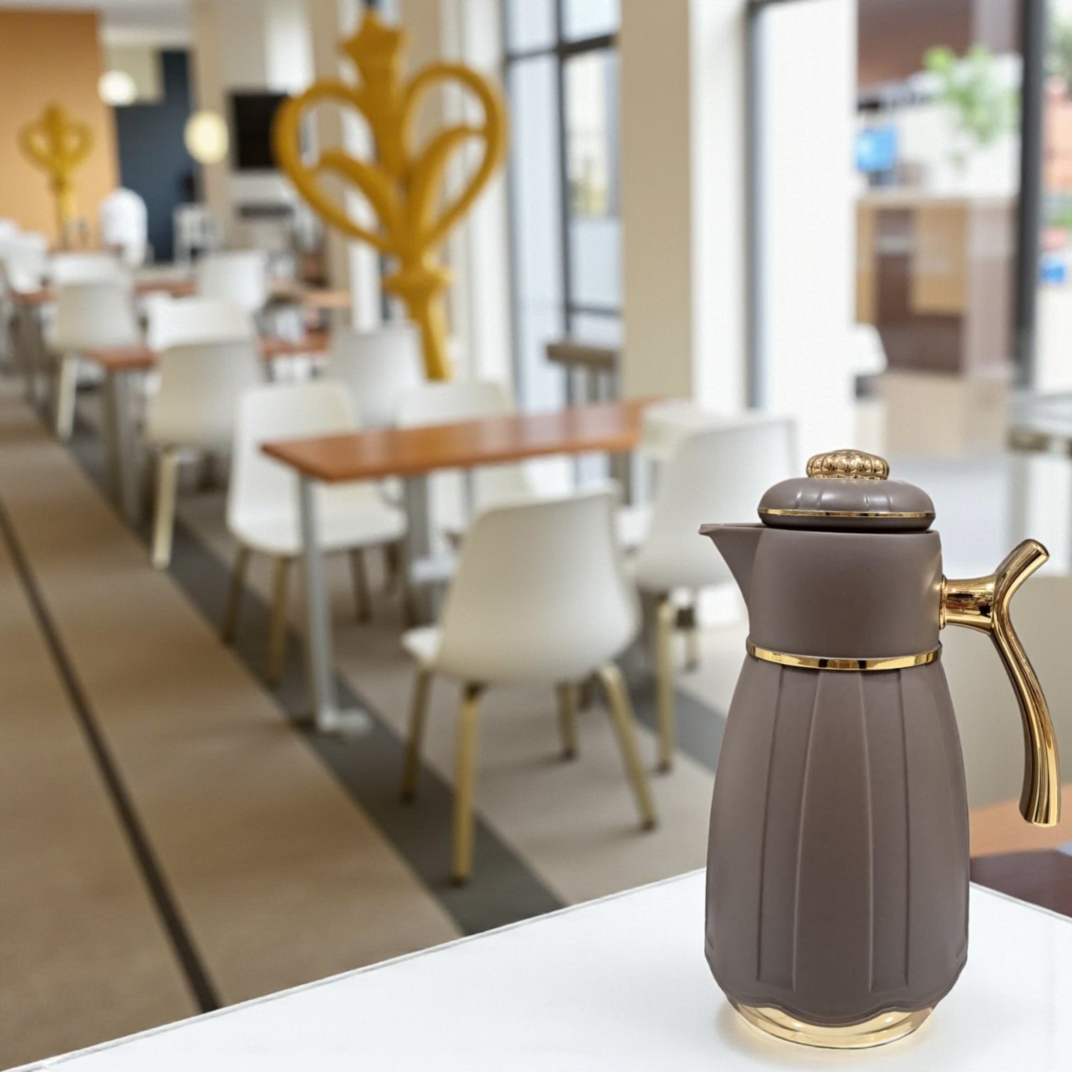 GERMAX Arabic Vacuum Flask 1.0L – Brown flask Golden Lid | Premium PP Plastic Thermo Coffee & Tea Pot | Keeps Drinks Hot for 12 Hours & Cold for 24 Hours - Damoo