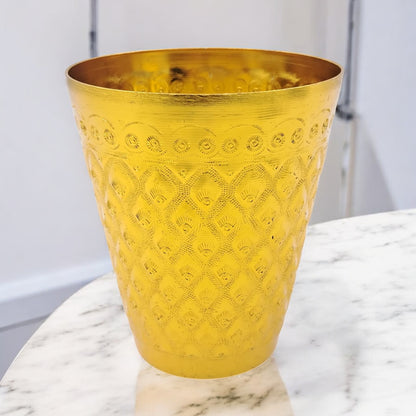 Premium Gold Embossed Aluminum Drinking Cup – Traditional Majlis Water/Tea Glass – Durable Outdoor Camping Tumbler (H 10.5cm × L 9cm × W 9cm × Base 5.5cm) - Damoo