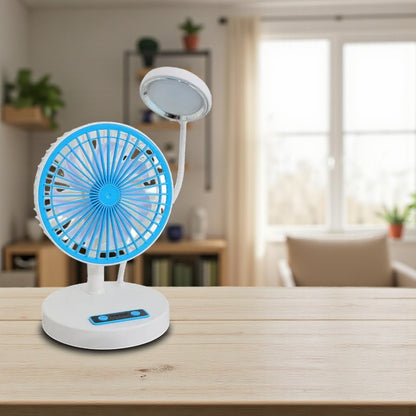 JR-2022 Multifunctional Rechargeable Fan with LED Light – 3000mAh Battery, USB Charging, Adjustable Speeds & Brightness | Foldable Desk & Table Fan with Power Bank Output - Damoo