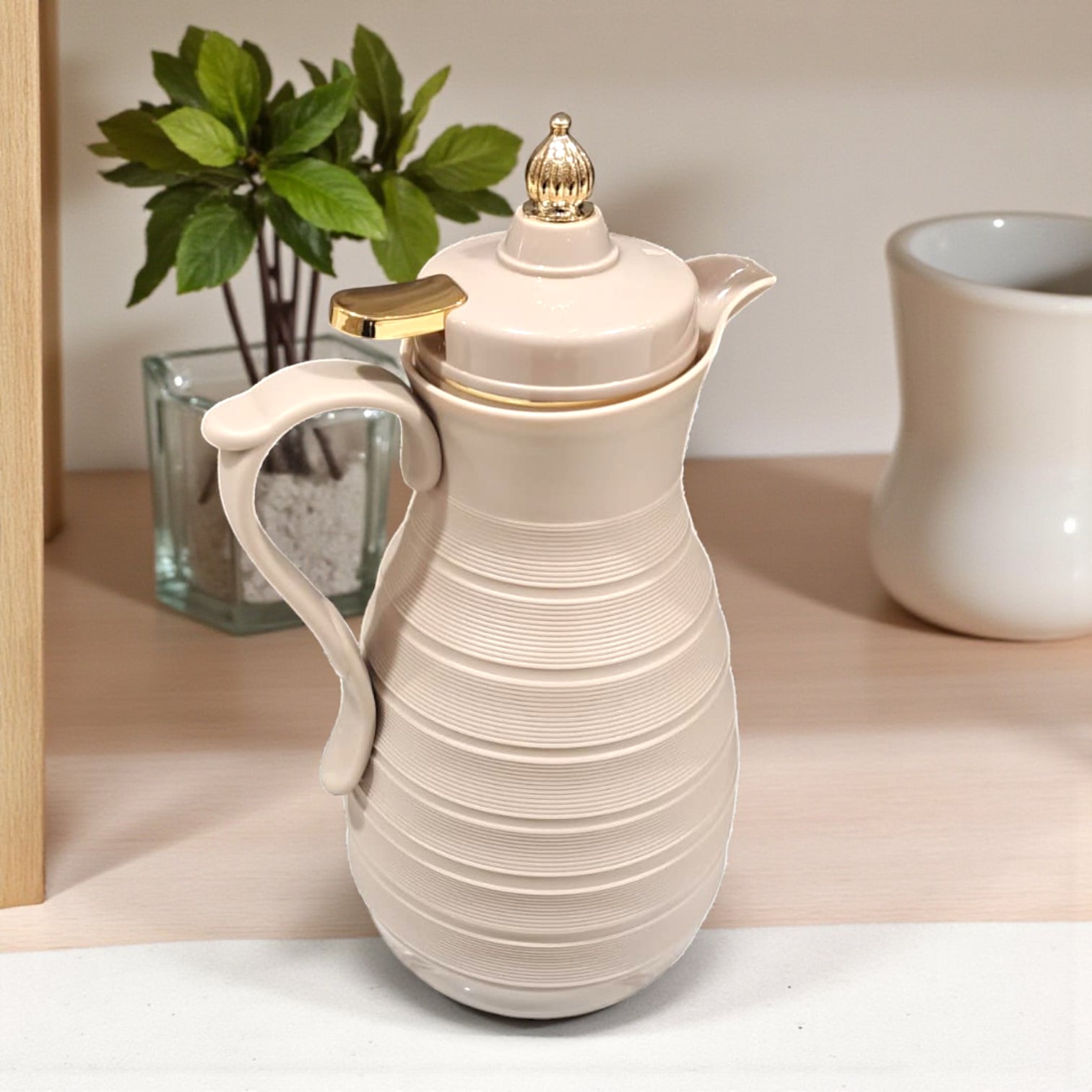 GERMAX Original Luxury Vacuum Flask 1L – Arabic Coffee & Tea Thermos | Elegant Gold Lid & Handle | 12H Hot / 24H Cold | Premium Glass Liner | Made in China - Damoo