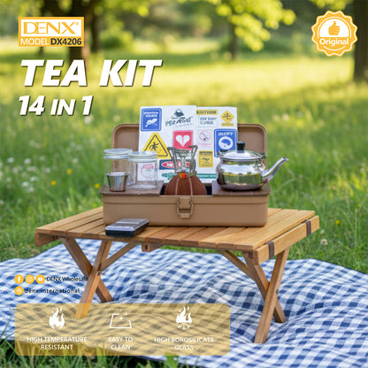 DENK 14 IN 1 Tea Kit DX4206 – High Borosilicate Glass Tea Set, High-Temperature Resistant, Easy to Clean, with Carrying Case for Home and Travel