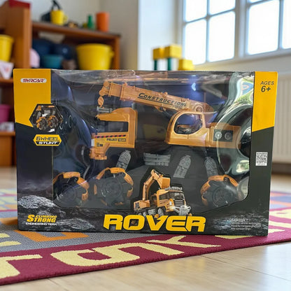 SYRCAR Remote Control Construction Rover Truck with Crane | 6-Wheel RC Stunt Vehicle | Rechargeable Engineering Toy for Kids 6+ with Climbing & Lifting Functions
