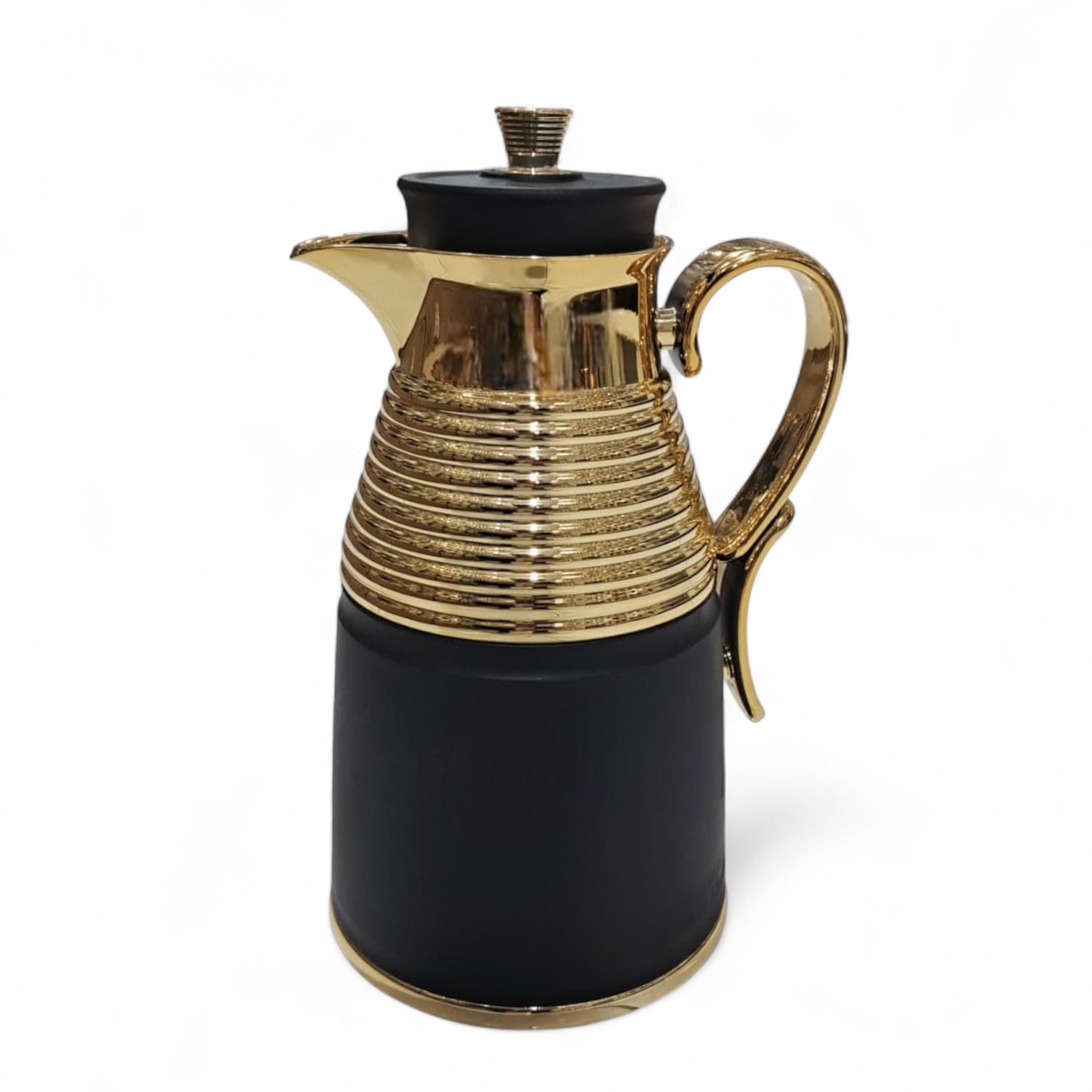 GERMAX Original Gold & Black Vacuum Flask 1L – Arabic Coffee & Tea Thermos | PINK Glass Refill | 12H Heat Retention | Luxury Gold Handle Design | Made in P.R.C. - Damoo