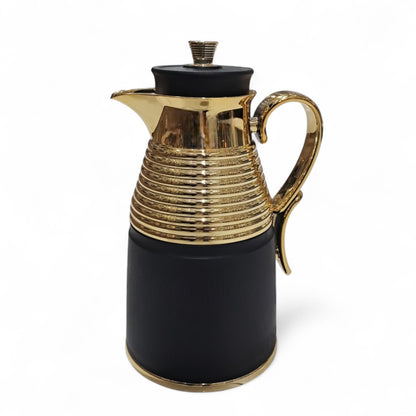 GERMAX Original Gold & Black Vacuum Flask 1L – Arabic Coffee & Tea Thermos | PINK Glass Refill | 12H Heat Retention | Luxury Gold Handle Design | Made in P.R.C. - Damoo