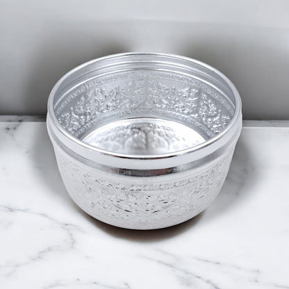 Engraved Aluminum Storage Container with Lid – Traditional Middle Eastern Decorative Box for Spices, Jewelry & Dry Foods (H 8cm × L 15cm × W 15cm) - Damoo