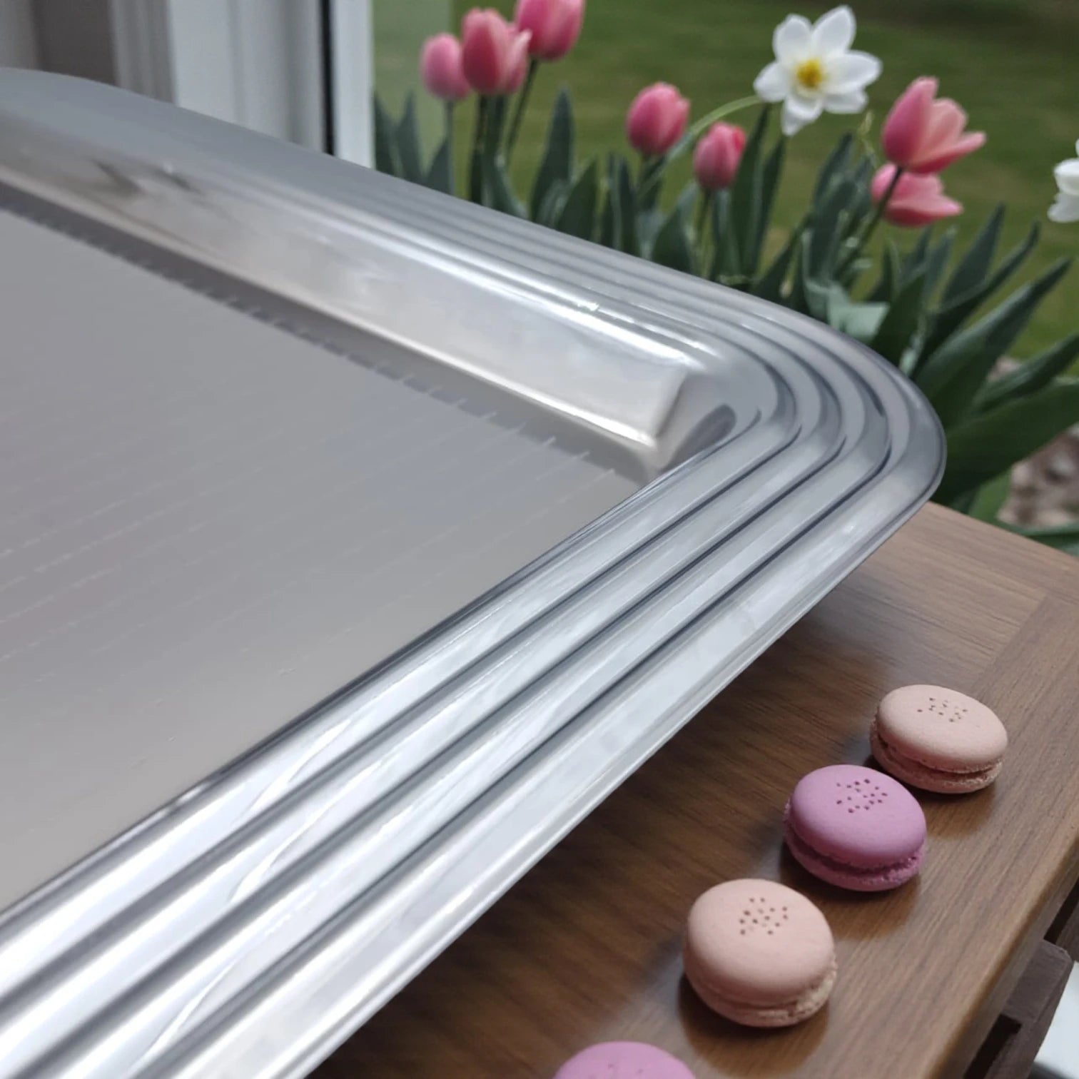 Ansa Luxury Rectangular Silver Serving Tray – Premium Gloss Shine Finish | Durable, Lightweight & Elegant | Ideal for Tea, Coffee, Snacks, Desserts, Parties & Home Hospitality – H(1.5cm) x W(28cm) x L(40cm)