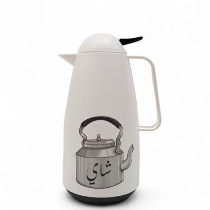 Crystal House White Thermos Flask  – Vintage Kettle Design | Double Wall Insulated Tea & Coffee Pot for Hot & Cold Drinks - Damoo