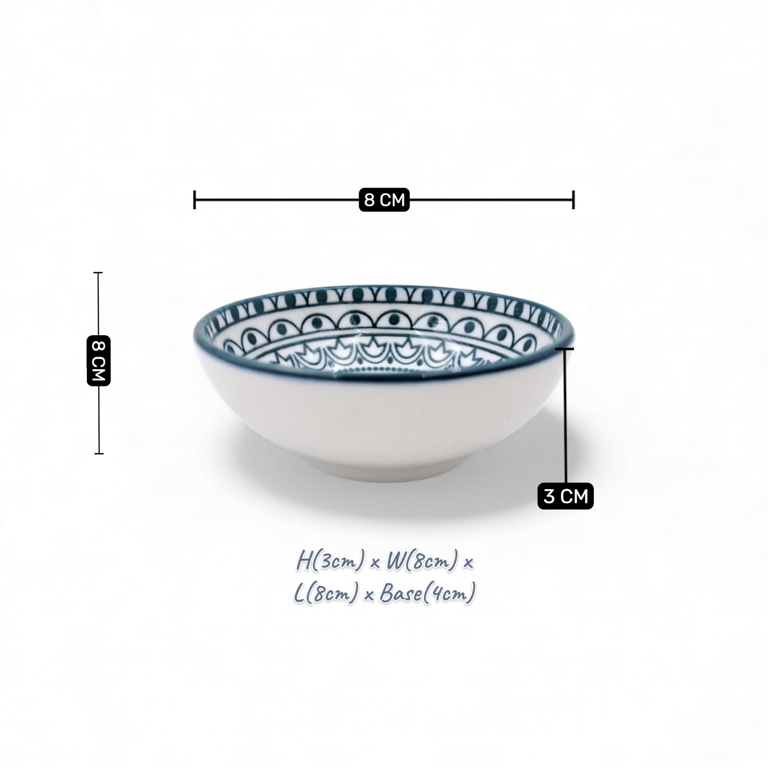 Che Brucia Arabesque Porcelain Small Dipping Dish 8 cm – Round & Rectangular – Blue & White – Premium Sauce, Snack & Appetizer Bowl
