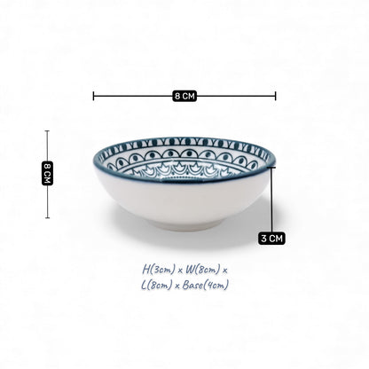 Che Brucia Arabesque Porcelain Small Dipping Dish 8 cm – Round & Rectangular – Blue & White – Premium Sauce, Snack & Appetizer Bowl