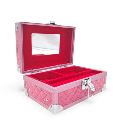 Premium Aluminum Jewelry Storage Box with Mirror & Removable Velvet Organizer – Compact Makeup & Accessories Case (H14cm x W13cm x L18cm) - Damoo