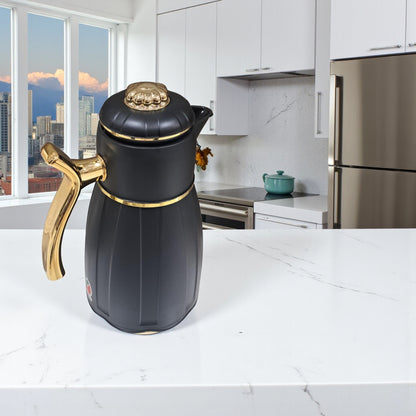 GERMAX Arabic Vacuum Flask 1.0L – Golden Lid | Premium PP Plastic Thermo Coffee & Tea Pot | Keeps Drinks Hot for 12 Hours & Cold for 24 Hours - Damoo