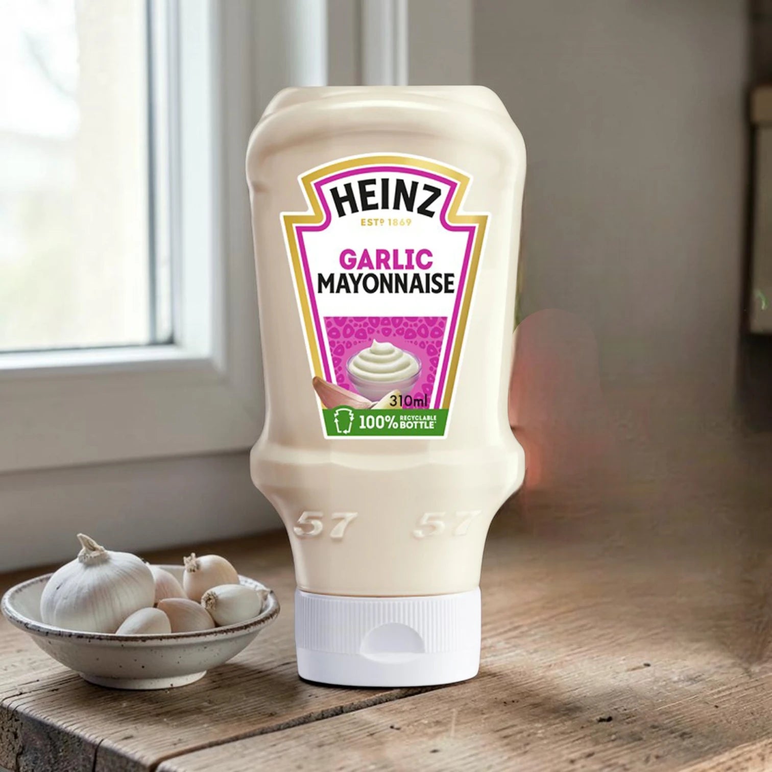 Heinz Garlic Mayonnaise Squeezy Bottle 310ml, Creamy Garlic Mayo Sauce, Smooth Sandwich Spread, Dip for Fries Burgers Wraps & Salads - Damoo
