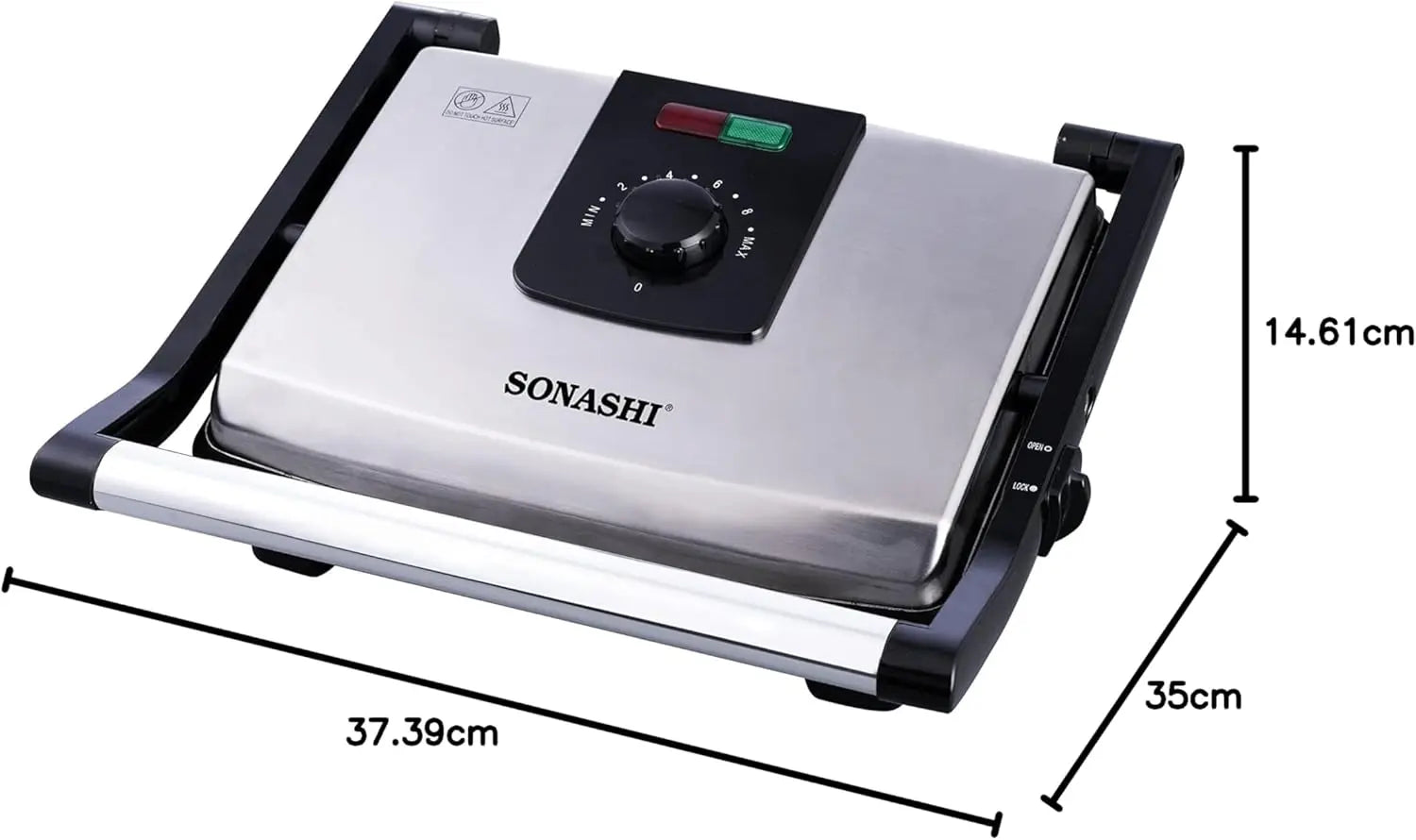 Sonashi 4 Slice Contact Grill Maker – 2000W Electric Grill with Adjustable Temperature, Non-Stick Plates, Drip Tray, Cool-Touch Handle & Stainless Steel Top Cover – Ideal for Sandwiches, Paninis, Meats & More SGT-854 - Damoo