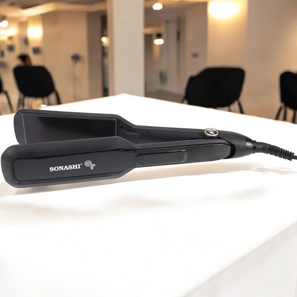 Sonashi Hair Straightener with Ceramic Coated Plates – Digital Blue LED Display, Adjustable Temperature up to 230°C, PTC Heating, Auto Shut-Off, 360° Swivel Cord – Sleek Black Design, 55W - SHS-2081 - Damoo