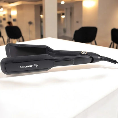 Sonashi Hair Straightener with Ceramic Coated Plates – Digital Blue LED Display, Adjustable Temperature up to 230°C, PTC Heating, Auto Shut-Off, 360° Swivel Cord – Sleek Black Design, 55W - SHS-2081 - Damoo