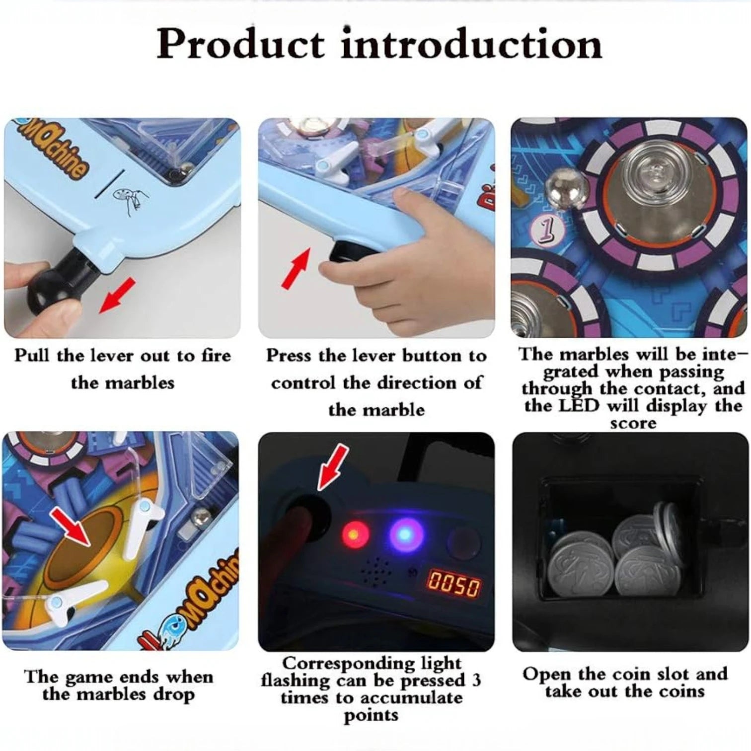 Huanuo Electronic Pinball Machine – Retro Arcade Game with Lights & Sounds, Four-Bar Design, 12 Coins | Parent-Child Interactive Toy for Kids 6+ & Adults