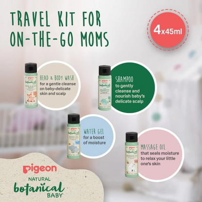 Pigeon Natural Botanical Baby Travel Set – 4 x 45ml | Mini Bath Essentials with Natural Ingredients | Tan Removal, Moisturizing & Travel-Friendly - Damoo