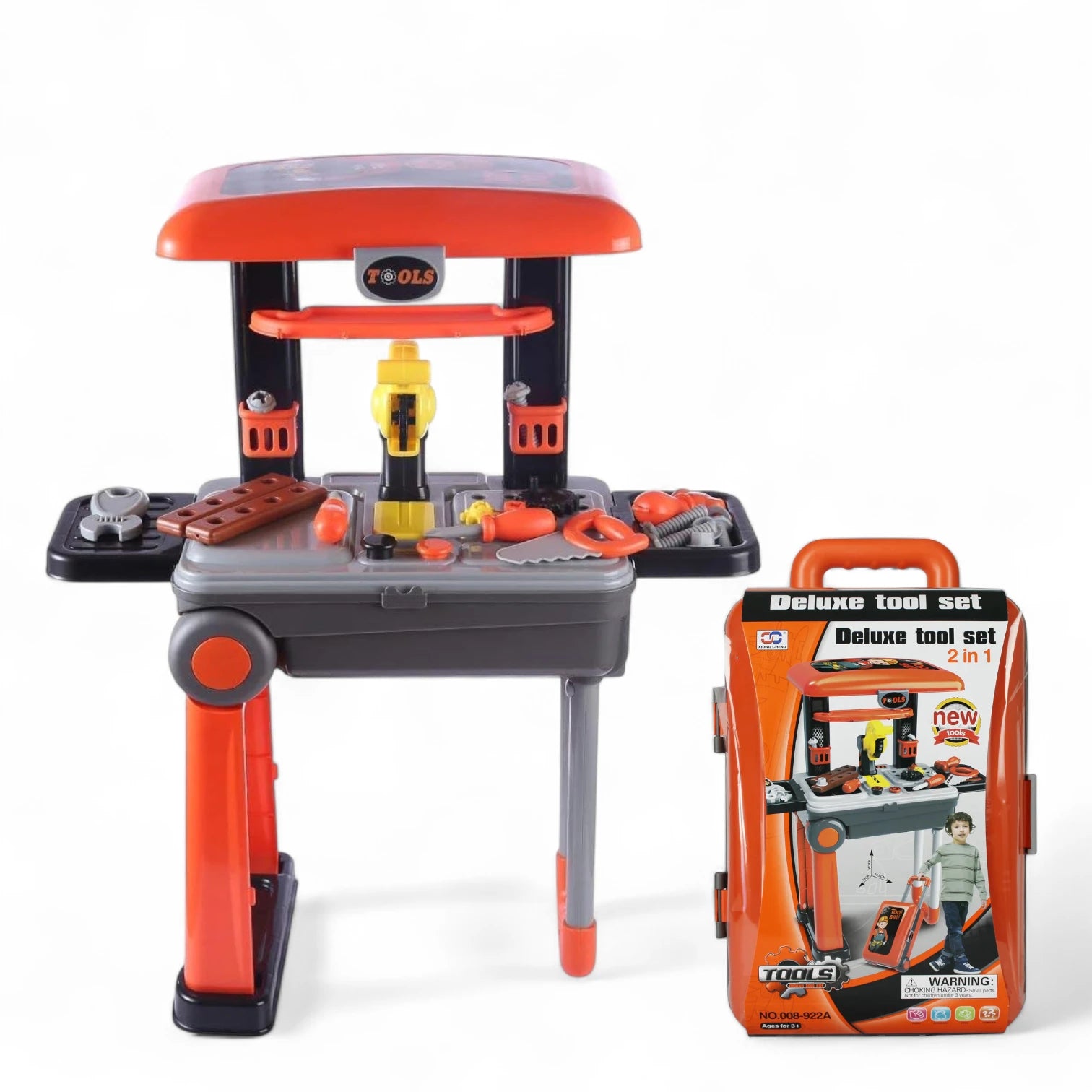 Xiong Cheng Deluxe Tool Set for Kids | 2-in-1 Portable Workbench & Suitcase with Toy Tools | Educational Construction Playset for Children 3+