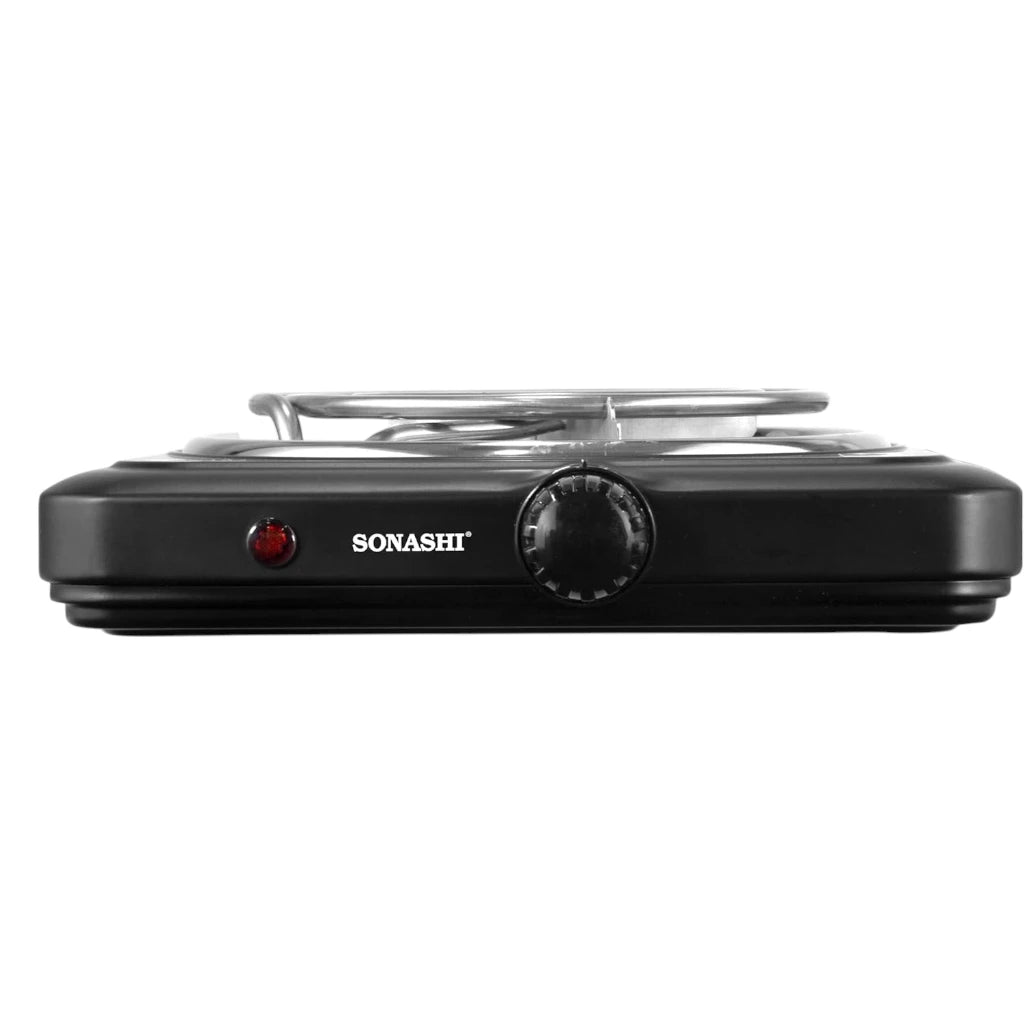 Sonashi Single Spiral Hot Plate – 1500W Portable Electric Cooker with 150mm Plate Diameter, Adjustable Temperature Control, Auto Thermostat, Non-Slip Feet, Indicator Light – Ideal for Home, Office, Dorm, Camping, Black - SHP-609CN - Damoo