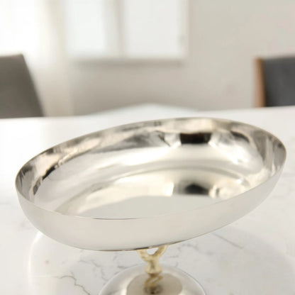 Damoo Oval Metal Serving Tray with Pedestal Base – Elegant Aluminum & Steel Display Stand for Desserts, Fruits & Table Serving (19H x 29.5L x 21W CM) - Damoo