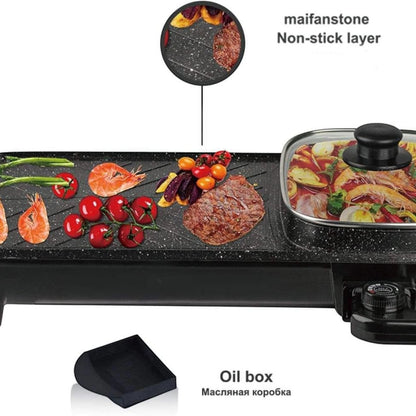 RAF R-5303 Electric Grill and Hot Pot – 2-in-1 Multifunctional Non-Stick Baking Pan, 1500W Dual Cooking Surface with BBQ Grill & Shabu Hot Pot, Portable Indoor Electric Cooker for Family Meals and Parties