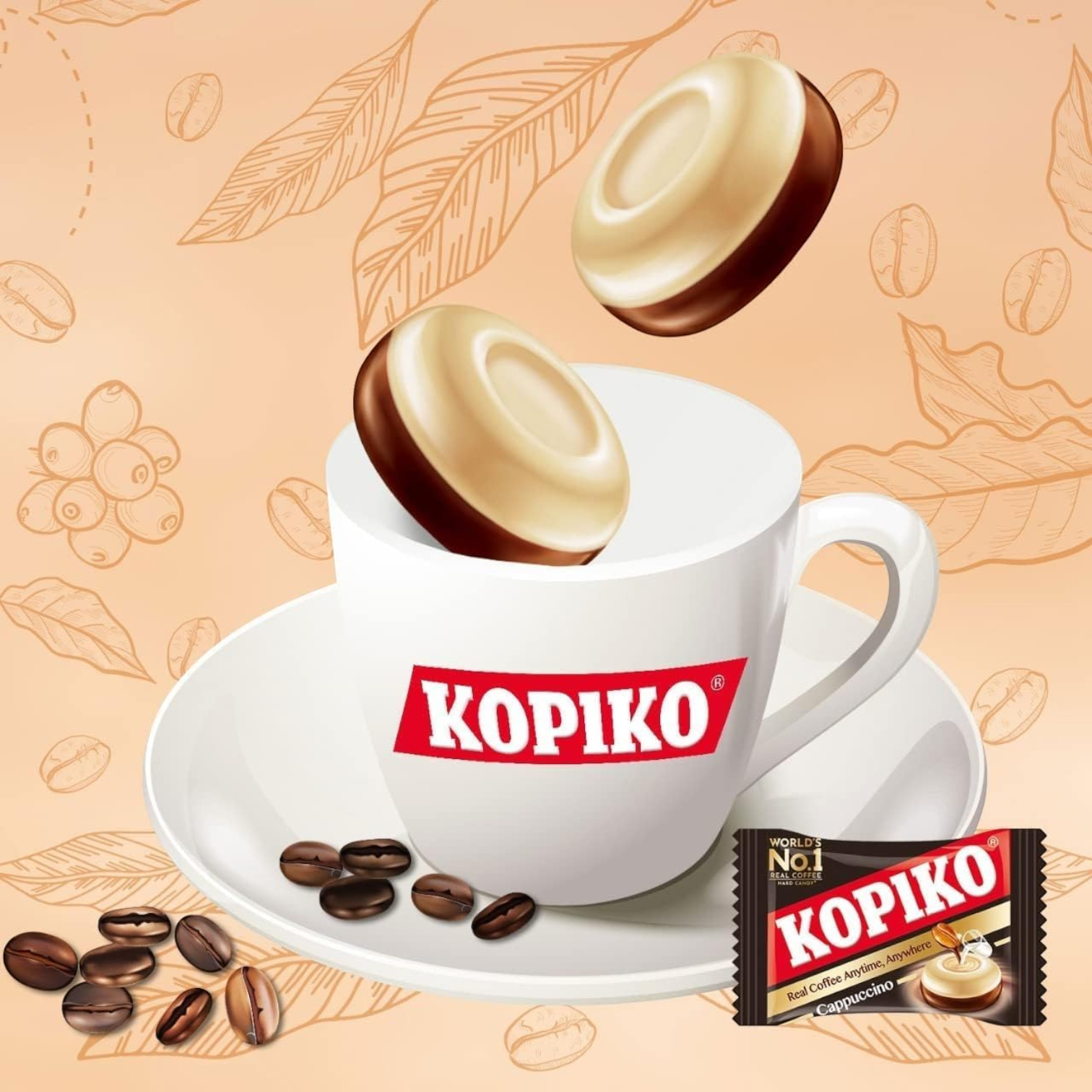 Kopiko Cappuccino Candy Bag – Creamy Coffee Flavored Hard Candy Made with Real Coffee & Milk, Individually Wrapped (140g) - Damoo